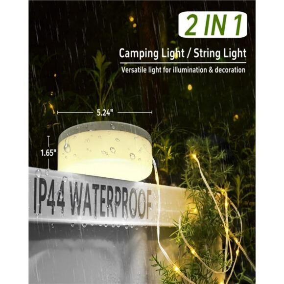 Solar camping string lights waterproof rechargeable tent lantern outdoor decor - Picture 3 of 7